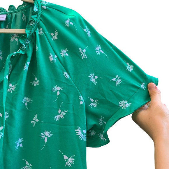 NWT Liz Claiborne Plus Split Tie Neck Short Sleeve Blouse Ditsy Floral Spring - Picture 7 of 16